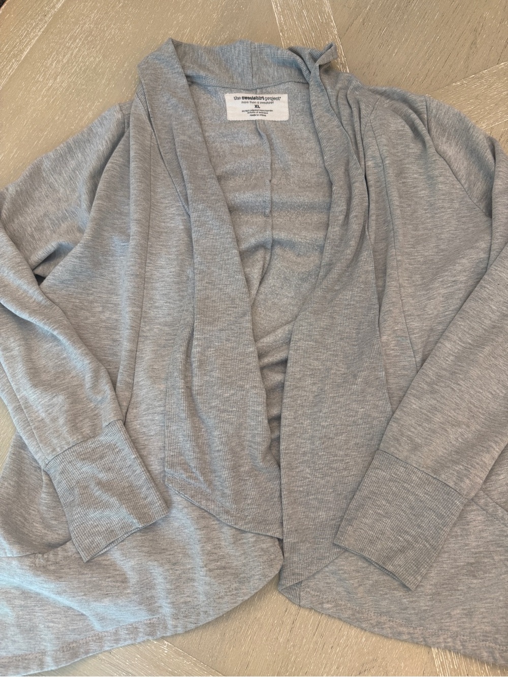 Sweater Project Light Heather Gray Open Front Draped Cardigan